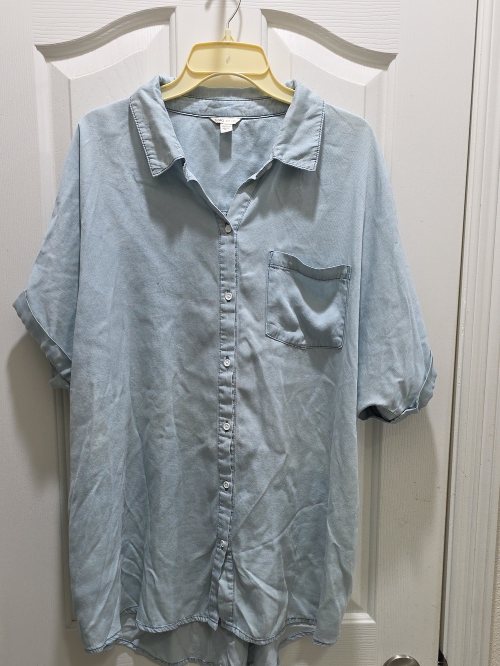 Cato Pale Blue Short-Sleeve Button Front Blouse